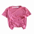 thumbnail image 4 of Babcutegg Girls Summer Short Sleeve T-Shirt – Breathable Ice Silk Solid Color Ribbed Top for Casual Everyday Wear and Warm Weather Comfort Hot Pink Size 4, 4 of 5