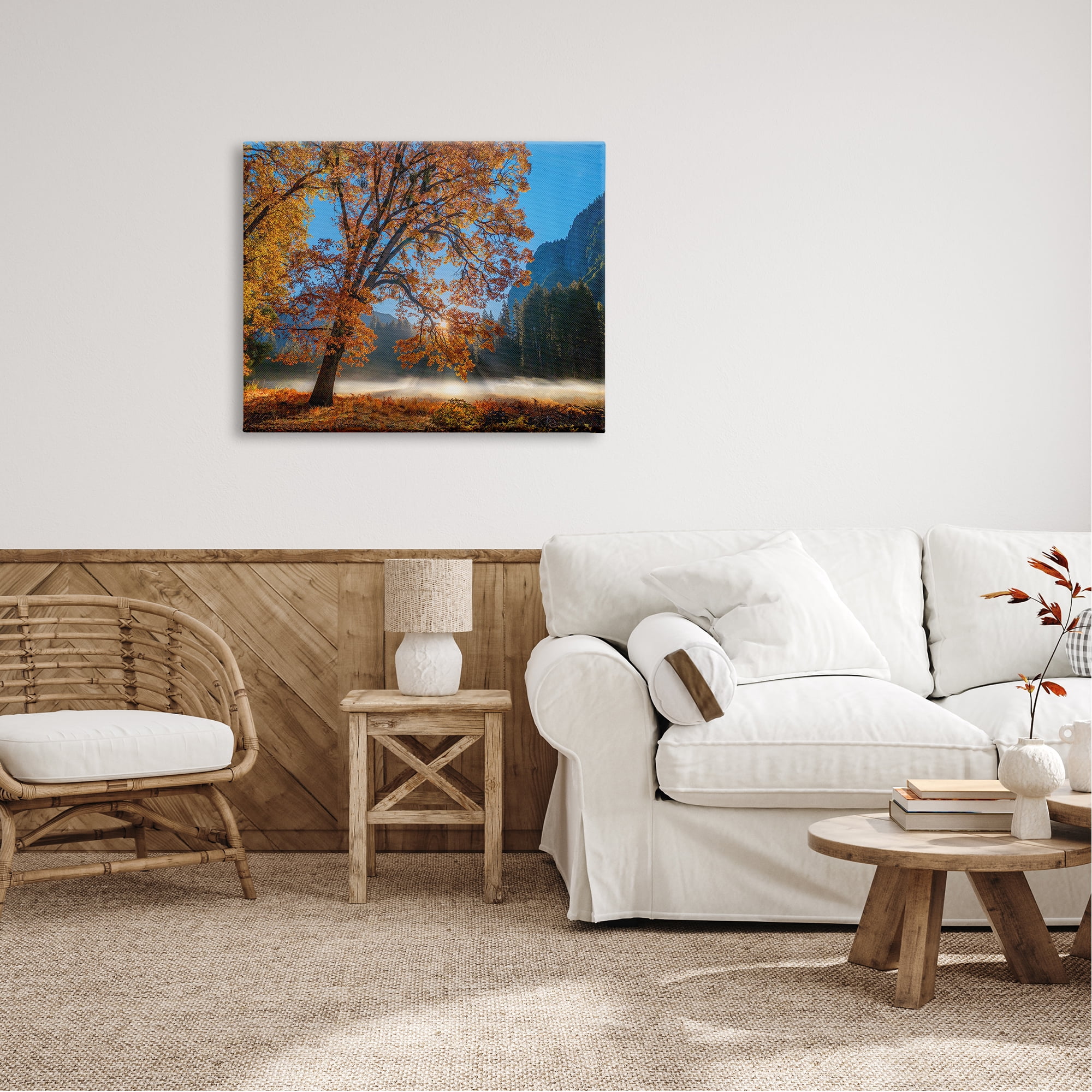 Stupell Industries Autumn Trees Foliage Beautiful Sun Rays Peeking Horizon Canvas Wall Art, 40 x 30, Design by John Gavrilis