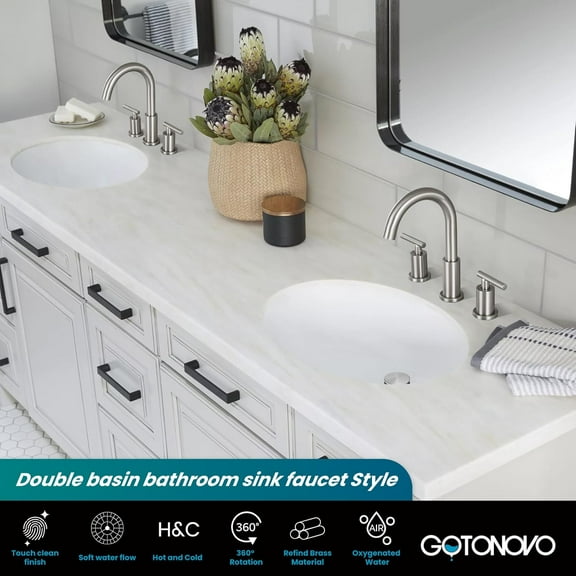 3 Hole 2 Handles Lavatory Basin Bathroom Sink Faucet with Pop Up Drain with Hot and Cold Mixer Valves 8 Inch Widespread Bathroom Faucet Brushed Nickel