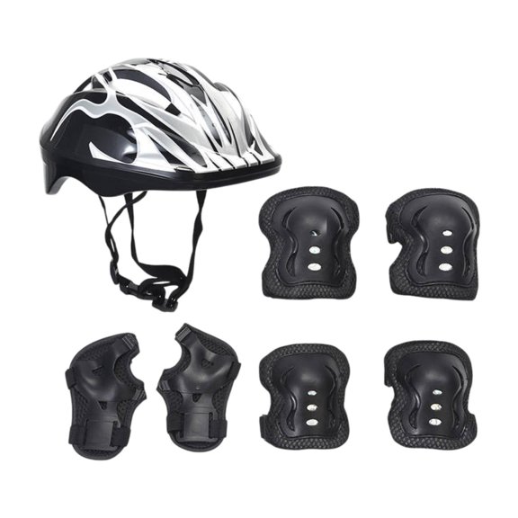 Pitycbo Children's bicycle helmet set, skating helmet, comfortable and light, with elbow Black