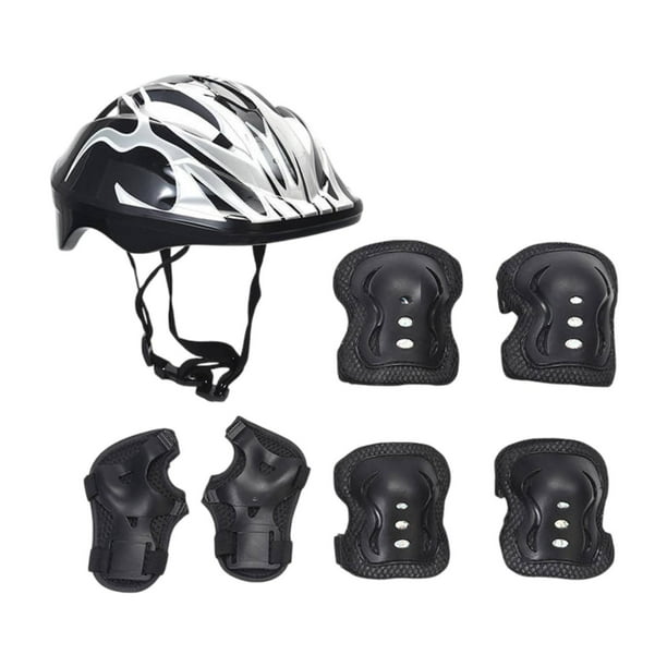 Conjunto de casco de bicicleta para niños, casco de patinaje, cómodo y ligero, con coderas. Negro