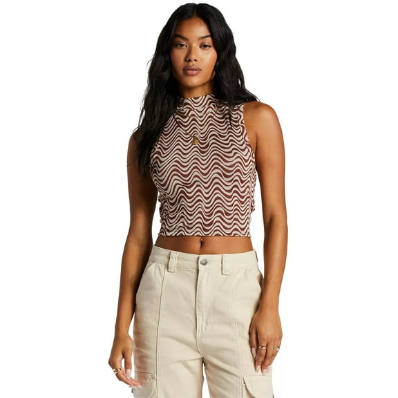 Billabong Women's Wavey Babe Knitted Mock Neck Sleeveless Tank Top in Mocha (X-Small, Mocha)