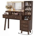 thumbnail image 6 of Homall 48'' Makeup Vanity Set with Large Mirror & LED Lights, Retro Vanity Desk with 7 Drawers & 3 Shelves, Vanity Table with Charging Station for Bedroom, Dark Walnut(2 packs), 6 of 8
