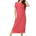 thumbnail image 4 of Sakmal Moomoo House Dress for Women Button Down Red Casual Long Loungewear Short Sleeve Striped Nightgowns with Pockets, 4 of 6