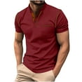 thumbnail image 2 of WREESH Men's Pullover Sports Top Stand-Up Collar with Button and Pockets On Short Sleeve a Solid Color Top for Active Days Wine, 2 of 6