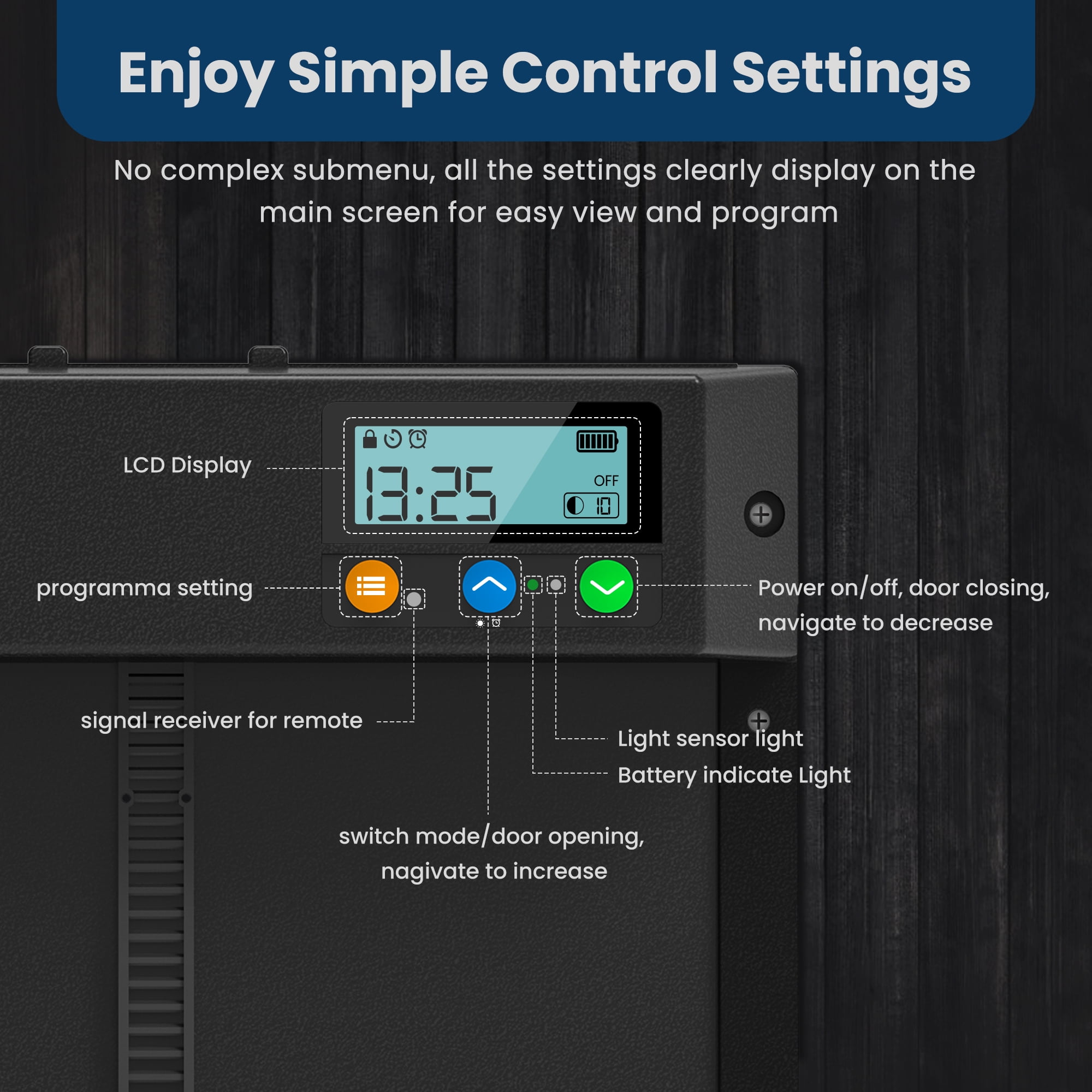 Solar Automatic Chicken Coop Door, Mollan Chicken Coop Door Opener with LCD Screen, Light Sensor/ Timer/ Remote Control Auto chicken Doors, Anti Pinch Waterproof Coop Door, Ideal for Chicken Breeding
