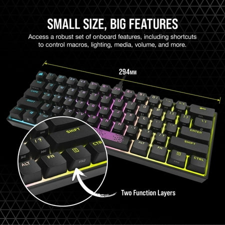 CORSAIR - K65 RGB Mini Wired 60% Mechanical Cherry MX SPEED Linear Switch Gaming Keyboard with PBT Double-Shot Keycaps - Black