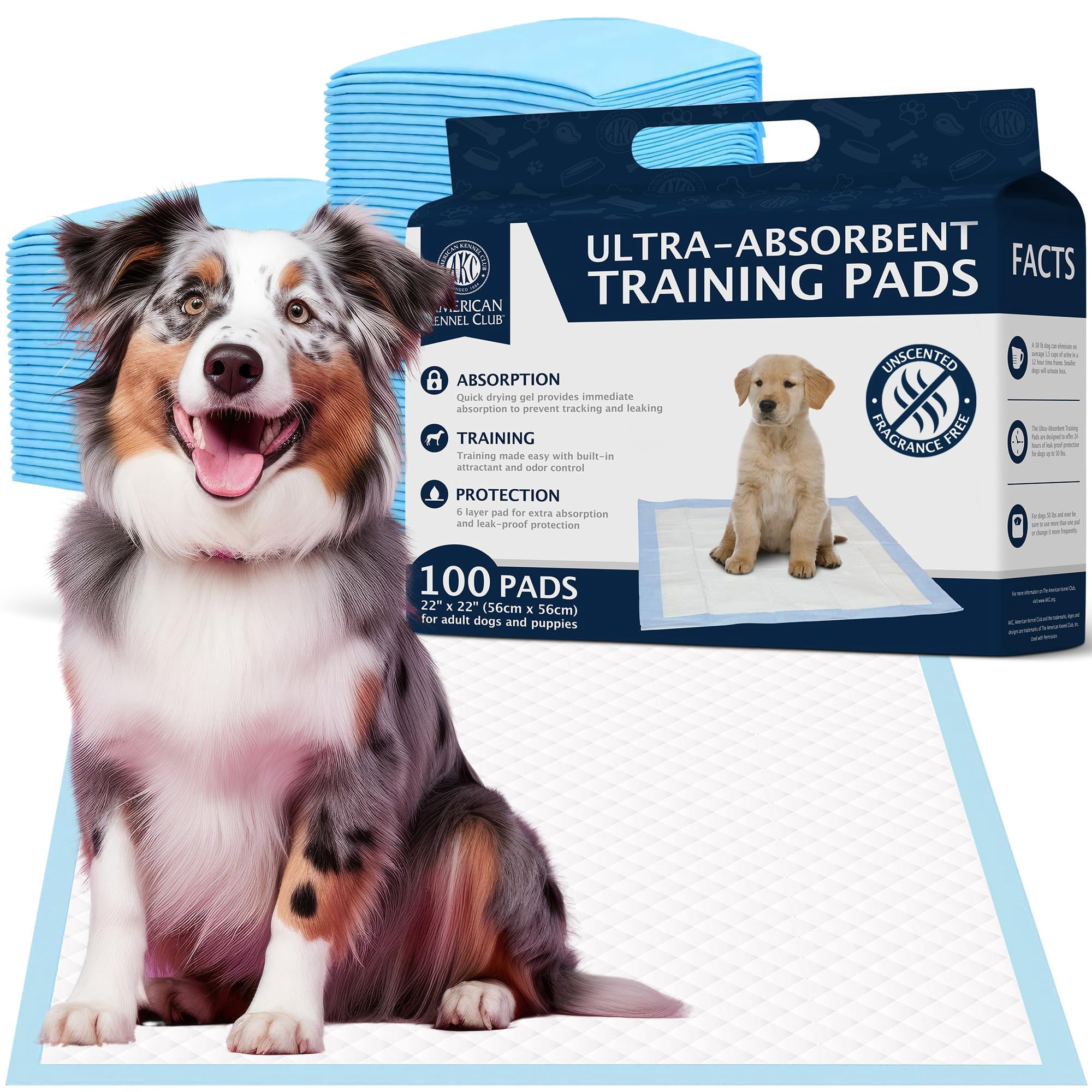 AMERICAN KENNEL CLUB PUPPY TRAINING PADS ULTRA ABSORBENT QUICK DRY GEL 22"x22"