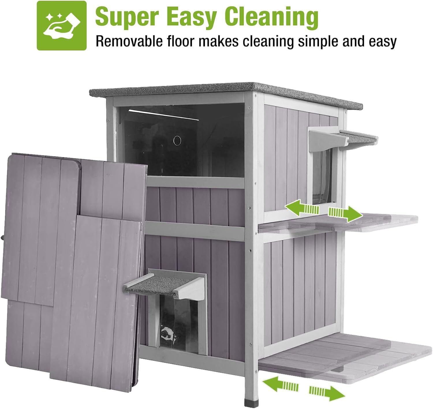 Aivituvin Outdoor Cat House for Winter, 2-Story Wooden Feral Cat Shelter with Waterproof Roof Escape Door and Elevated Base to Keep Multiple Cats Warm