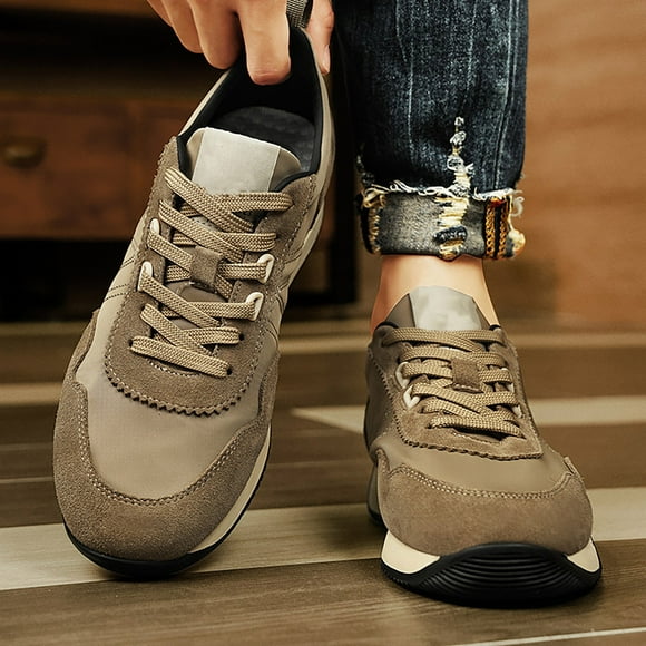 XIMIN Men and Women's Platform Sneakers Retro Neutral Classic Trainers Colorblock Casual Lace-up Stylish Tennis Chunky Walking Fashion Shoes Footwear (42, Khaki)