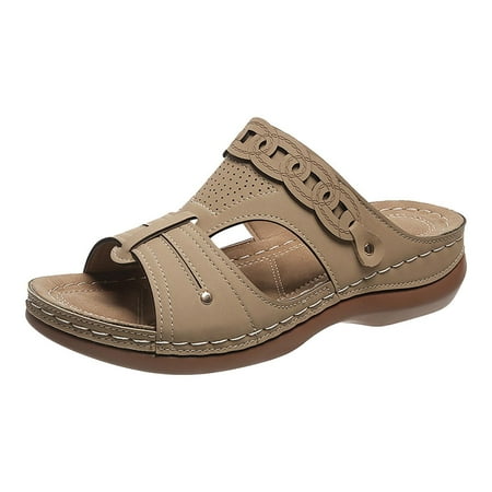KBODIU Women s Sandals  Women Orthopedic Sandals with Arch Support Versatile Flat Slippers Non-slip Lightweight Super Comfort Wedge Heel Platform Sandals Summer Beach Sandals Wedge Shoes Khaki 41
