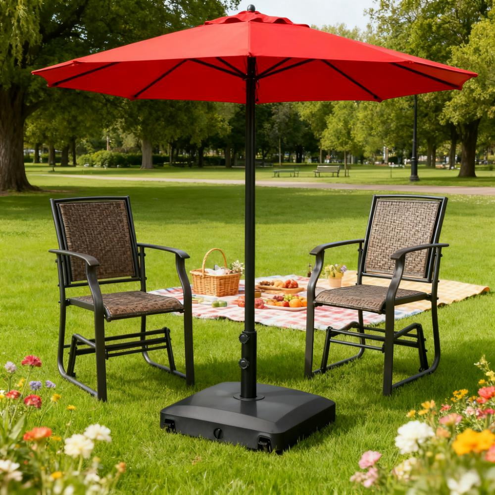 9.9 lb. Metal Square Patio Umbrella Base in Black  Umbrella Stand w/4 Wheels for Garden, Backyard, Lawn, Poolside