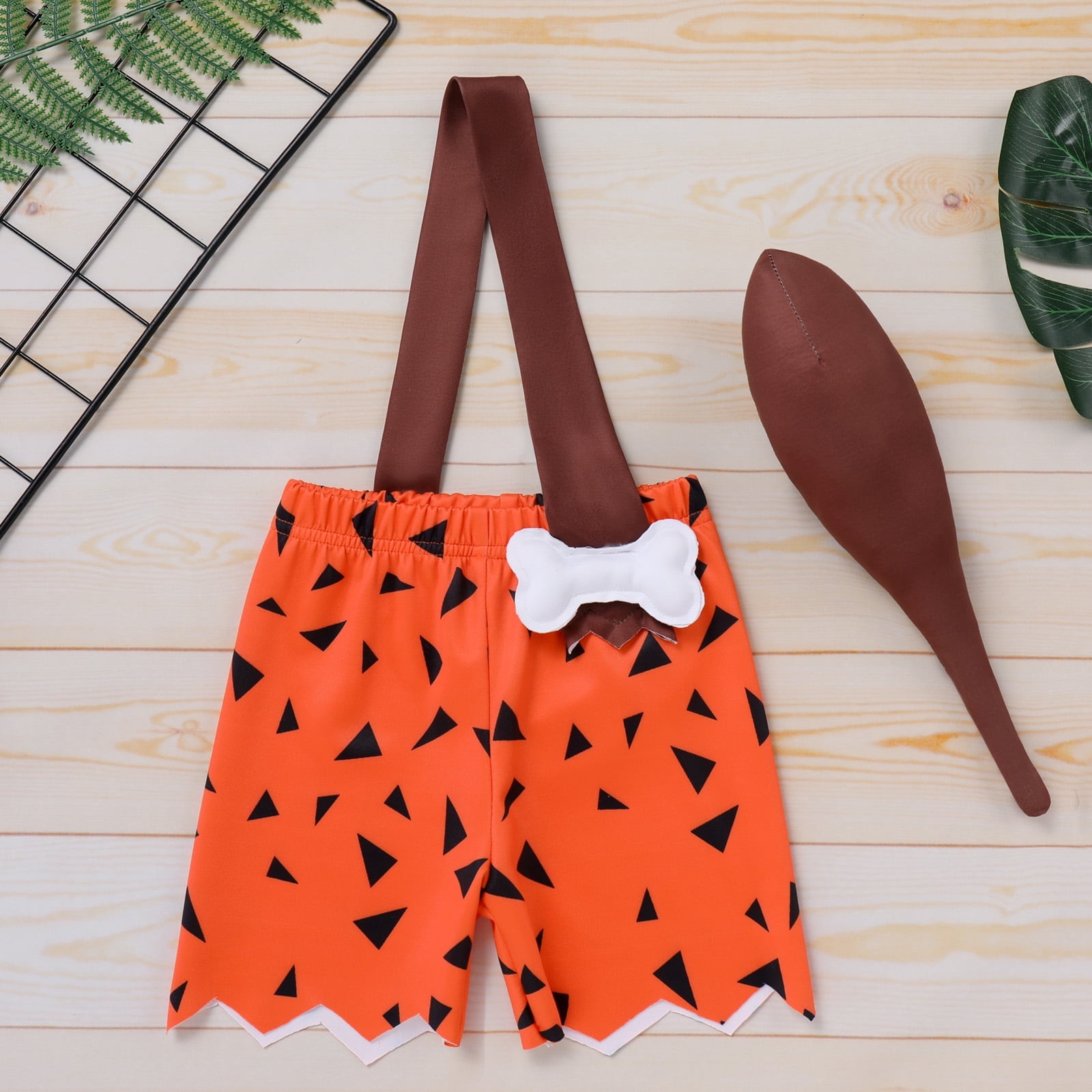 IWEMEK Boy Costume Cavman Cosplay Prehistoric Shorts with Club Bam Bam Dog Bone Dress Up Outfit for Toddler Boys