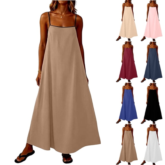 Holiday Dress Women Ndbuld Ladies' Casual And Fashionable Solid Color Sleeveless Camisole Dress Pink XXL