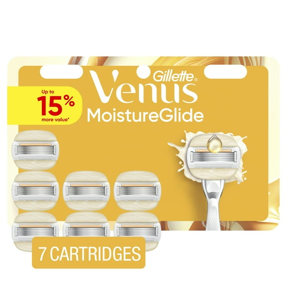 Venus Moisture Glide Women's Razor Blades, with Built-in Shave Gel Bars, 7 Razor Blade Refills