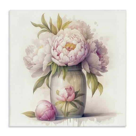 Stupell Industries Soft Pink Peonies Plants & Flowers Painting Wrapped Canvas Art Print Wall Art, 17 x 17
