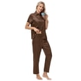 thumbnail image 4 of Usloyux Women's 2 Piece Outfits Short Sleeve Collared Shirt and Pants Matching Lounge Set Solid Casual Tracksuit with Elastic Waist, Coffee L, 4 of 8
