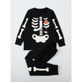 thumbnail image 3 of WIBACKER Toddler Kids Little Boy Girl 2pcs Snug Fit Glow-in-the-Dark Halloween Skeleton Pjs Cotton Long Sleeve Sleepwear, 3 of 9