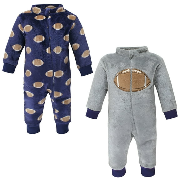 Hudson Baby Unisex Baby Fleece Jumpsuits, Coveralls, and Playsuits, Football, 0-3 Months