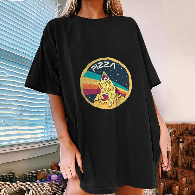 SMihono Hauts pour Femmes Été Décontracté Manches Courtes Imprimé Pizza T-shirt Oversize