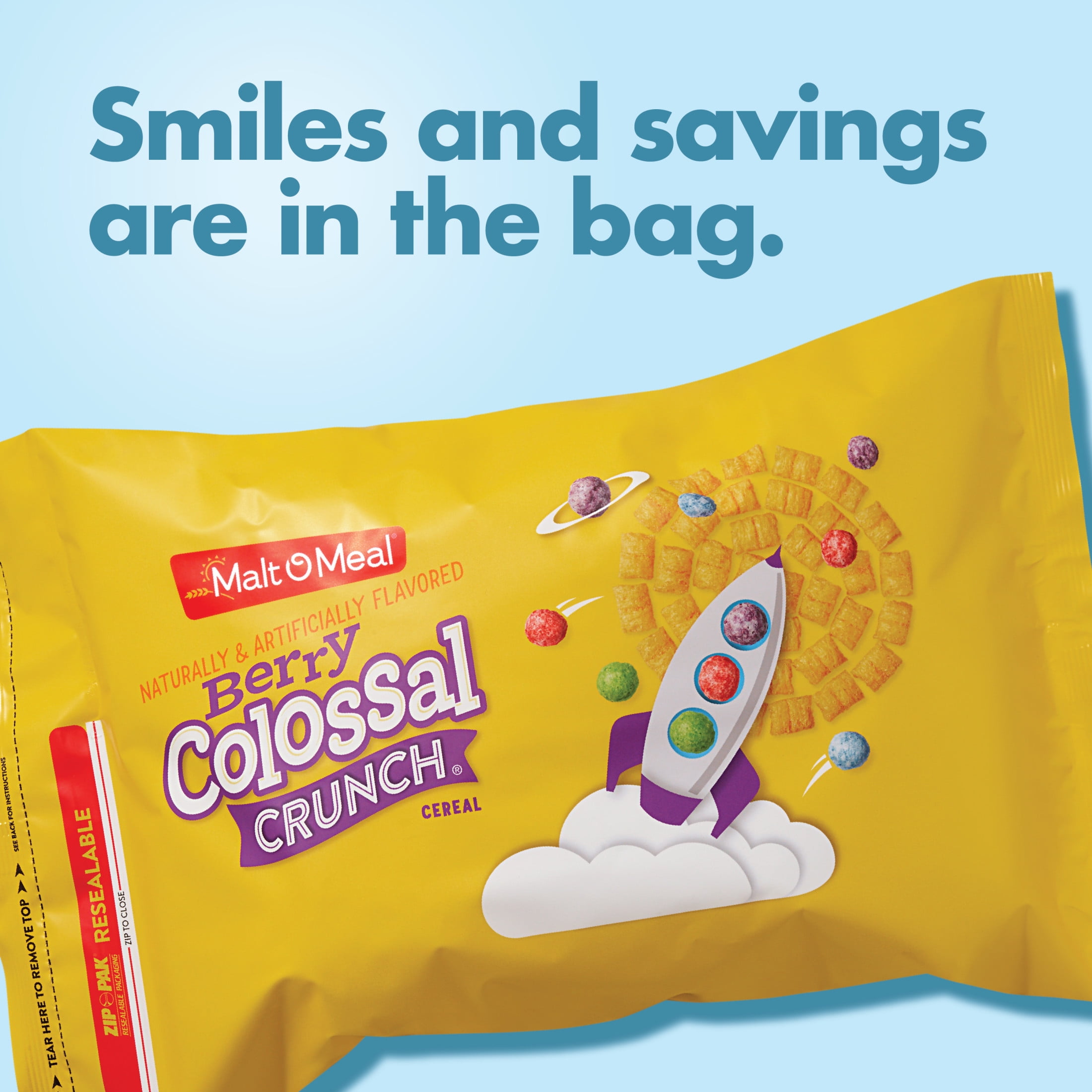 Malt-O-Meal Berry Colossal Crunch Breakfast Cereal, Corn & Oat Cereal, 56 oz Bag
