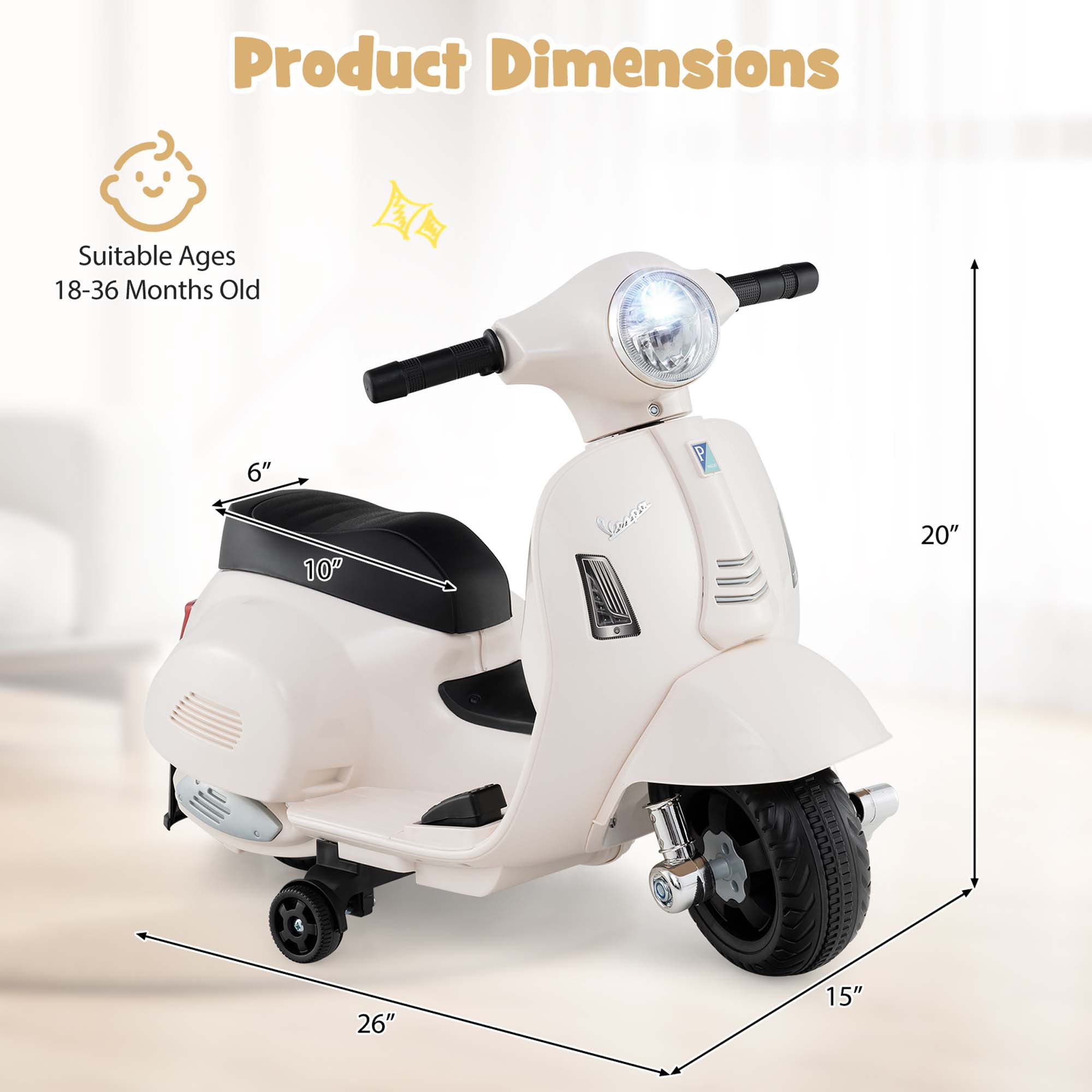 Costway Kids Ride on Motorcycle with Training Wheels Headlight