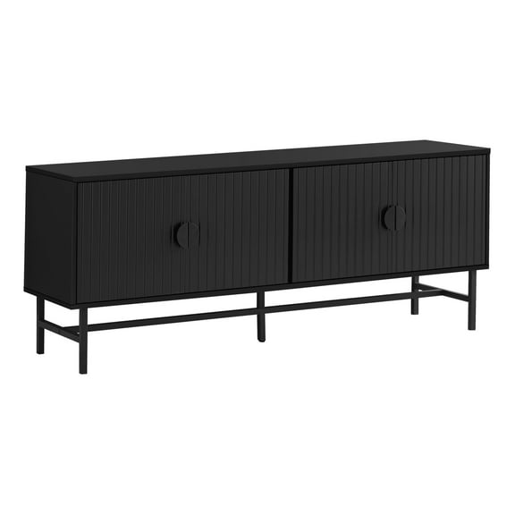 Newboti Tv Stand, 60 Inch, Console, Media Entertainment Center, Storage Cabinet, Living Room, Bedroom, Black Laminate, Black Metal, Contemporary, Modern 816978729754871