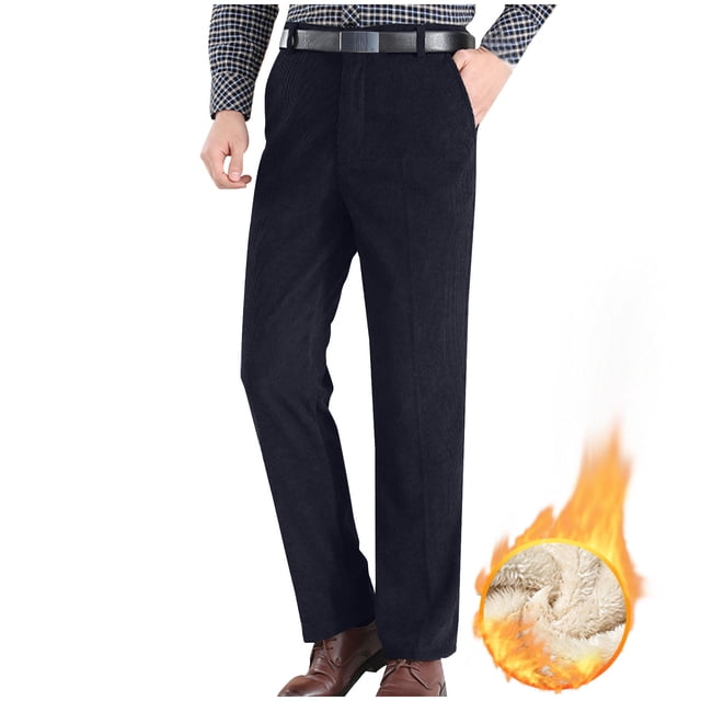 Pantalones largos para hombre, color liso, rectos, de tubo, con terciopelo, cintura alta, con cremallera y bolsillo, de pana, de poliéster.
