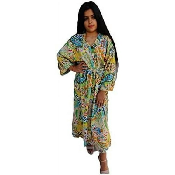K. K. HANDICRAFT Cotton Kimono Robes for Women's, Light Free-Size Bathrobe for Women, Dressing Gown Kimono Robe, Long