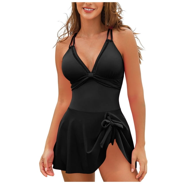 WUANDIXFA Maillot de Bain pour Femme Robe de Bain Mode pour Femmes Maillots Rehausseur Maillot de Bain Noir, TG