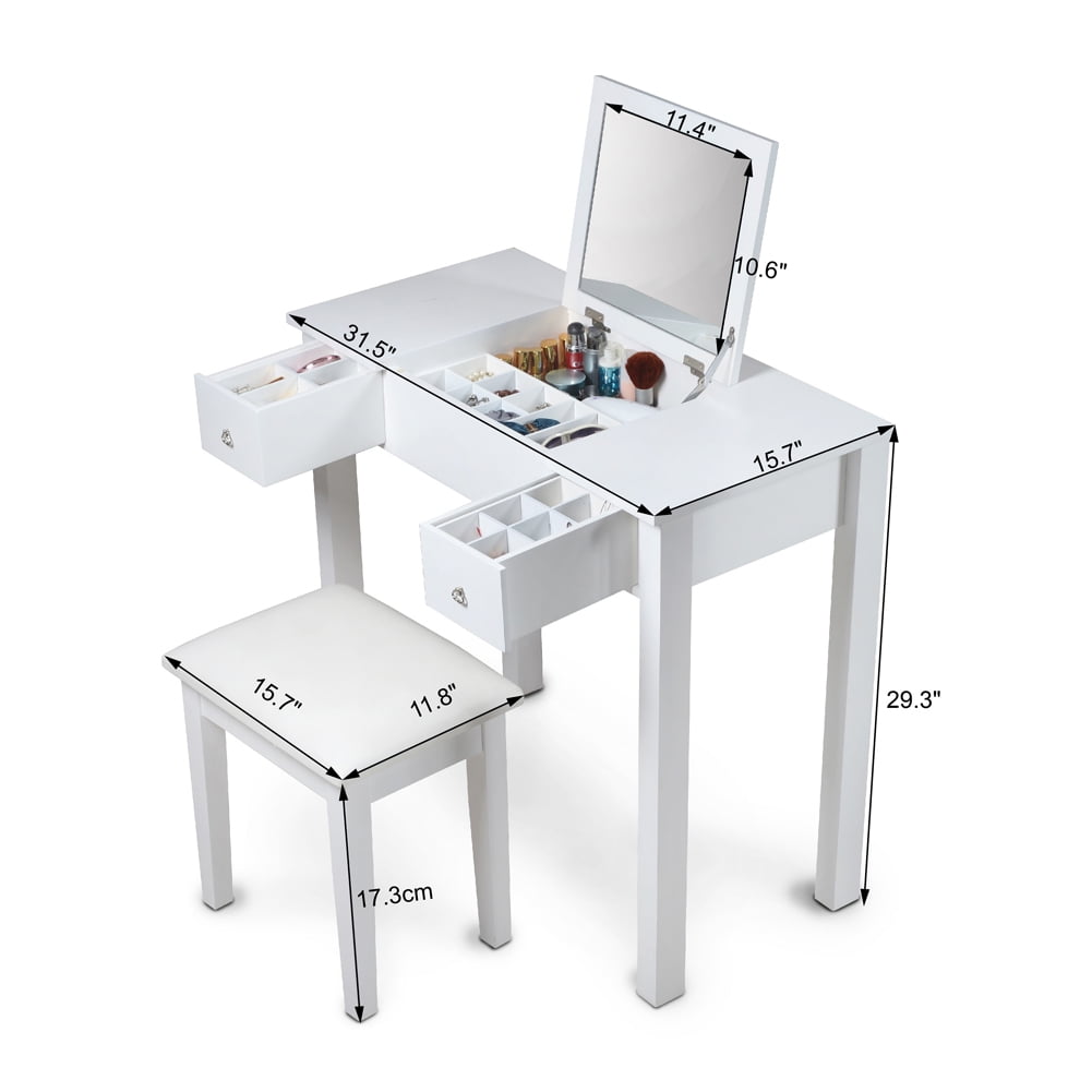 Resenkos Makeup Vanity with Upholstered Stool and Flip-Top Mirror and 2 Drawers, Small Computer Desk Home Office Desk for Writing Study Bedroom, White