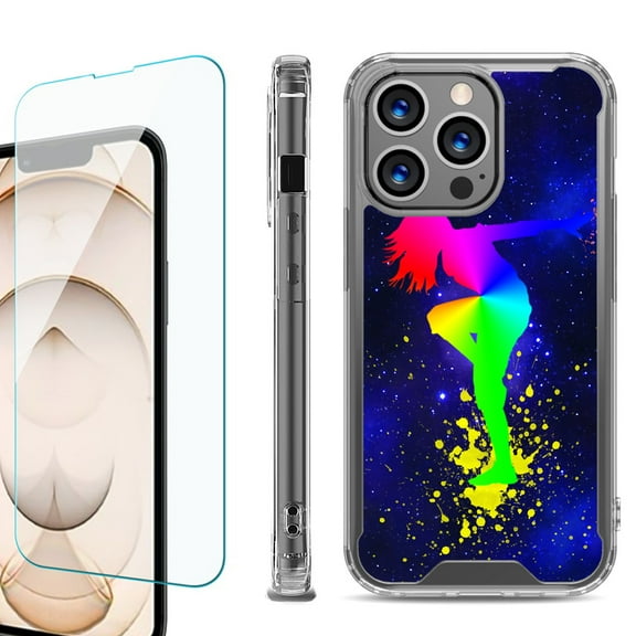 Shockproof Bumper Phone Case for iPhone 13 Pro Max, with Tempered Glass Screen Protector, by OneToughShield ® - Cosmos Dance