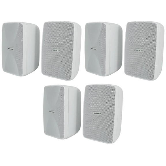 6) Rockville WET-40W 4" 70V Commercial Indoor/Outdoor Wall Speakers White Swivel
