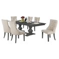thumbnail image 1 of Dark Gray Wood 7pc Dining Set with 6 Tufted Beige Linen Chairs, 1 of 6