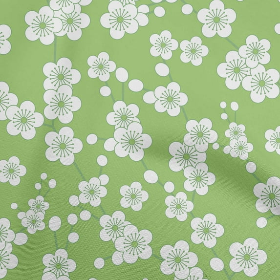 oneOone Cotton Cambric Green Fabric Asian Japanese Floral Fabric For Sewing Printed Craft Fabric By The Yard 42 Inch Wide