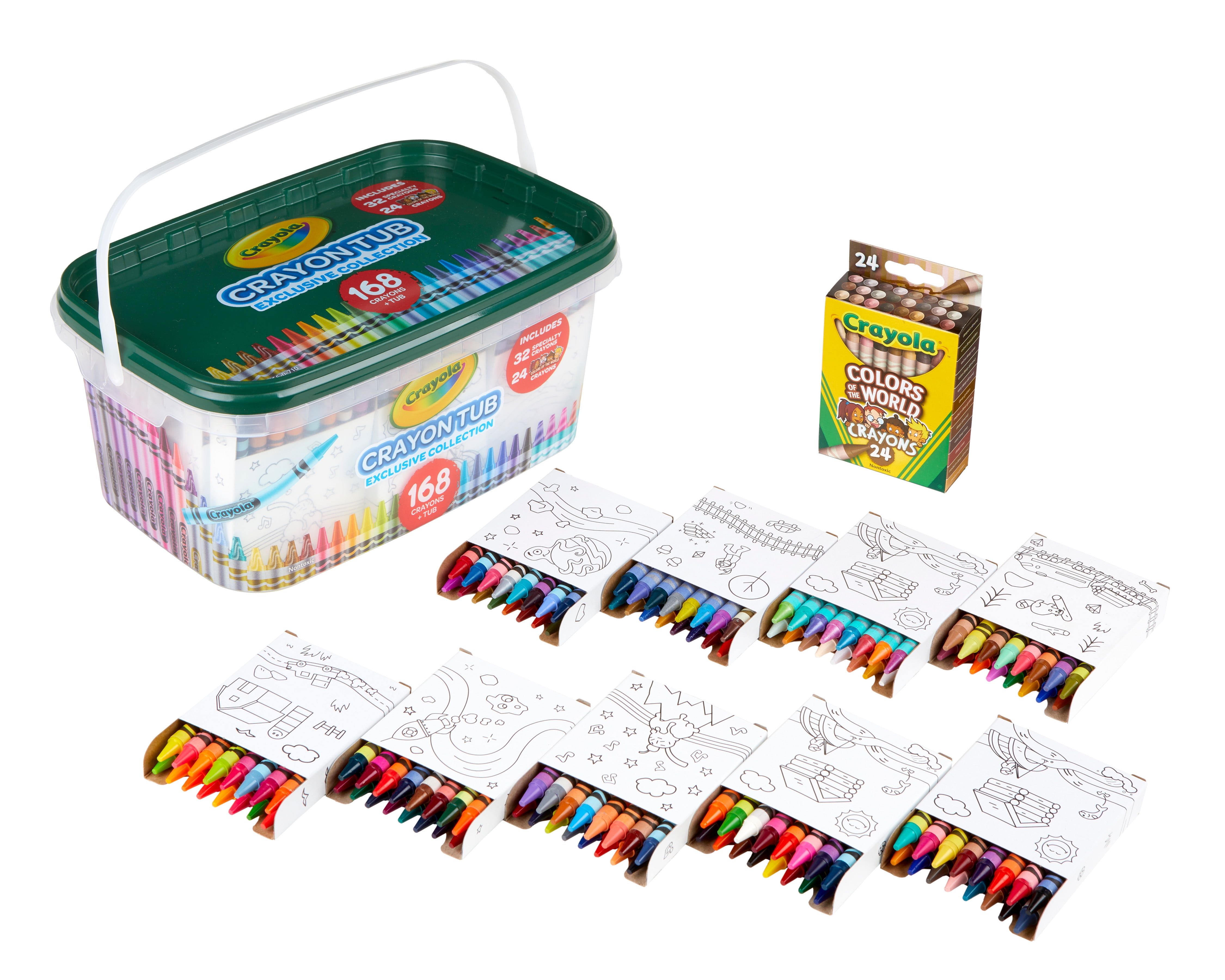 Washable super tips markers, 10 count Crayola Crayon and Storage Tub, 168 Crayons, Featuring Colors of the World Crayon Colors Boys