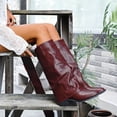 thumbnail image 5 of Lovzfmll Knee High Boots Women, Slouchy Mid Calf Chunky Heel, Block Mid Heel Pointy Toe Leather Boots Casual Fall Red Boots, 5 of 9