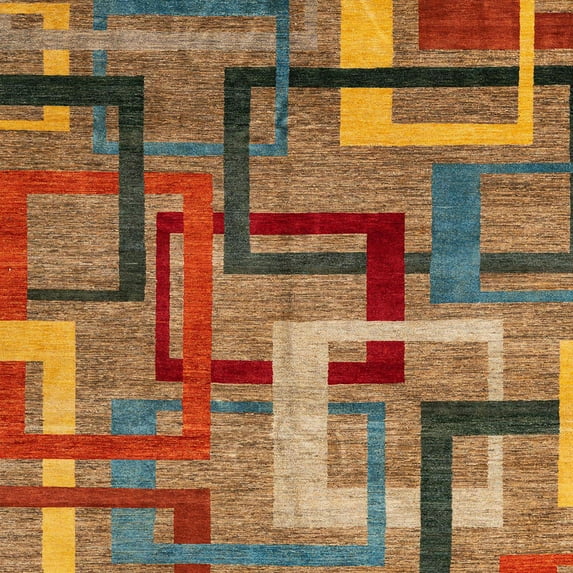 Ahgly Company Indoor Square Abstract Red Oriental Area Rugs, 5' Square