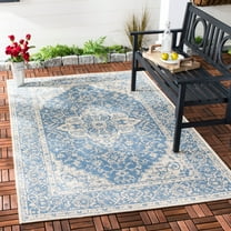 Safavieh Beach House Mai Traditional Outdoor Area Rug, Blue/Cream, 4' x 6'