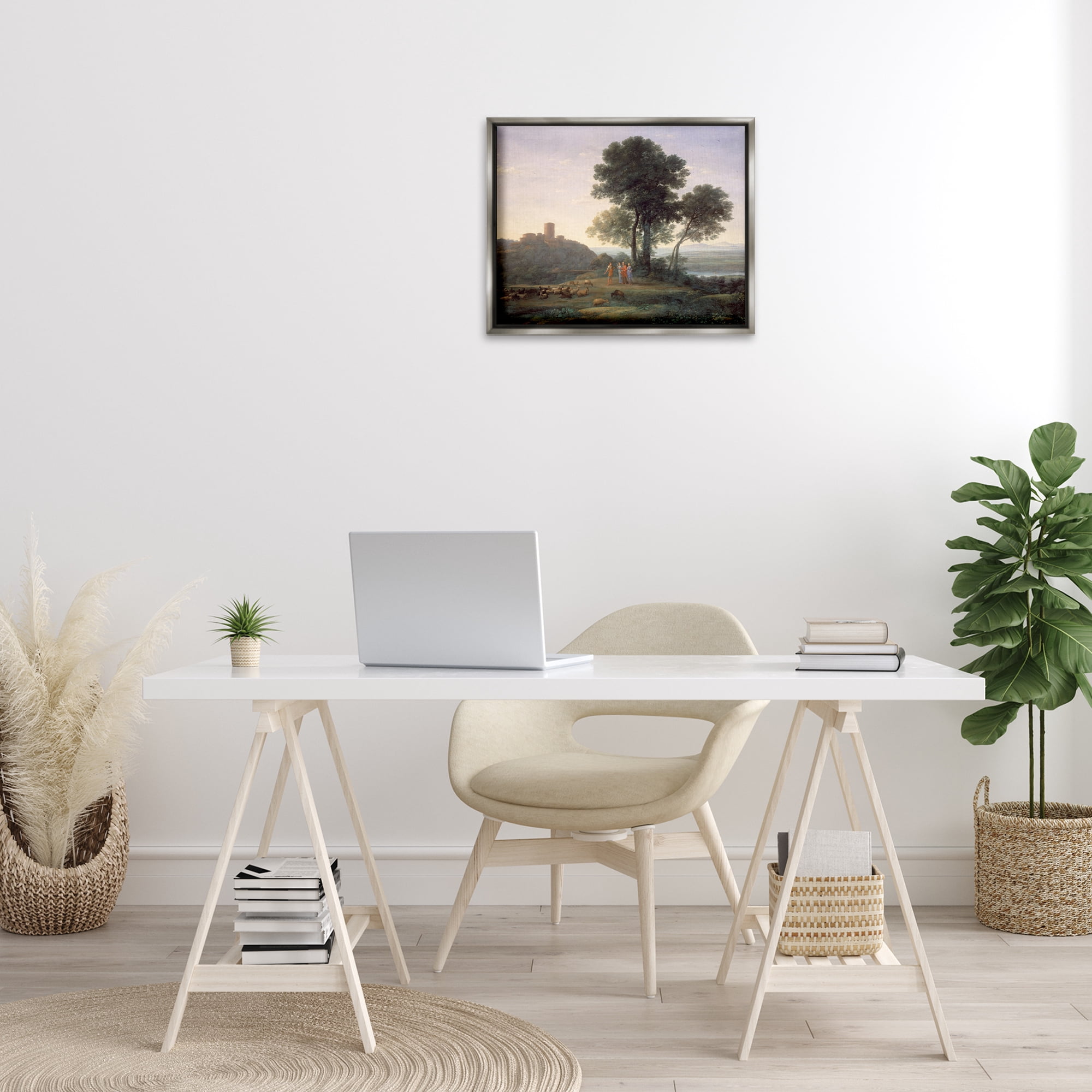 Stupell Industries Classic Claude Rural Landscape Landscape & Nature Painting Gray Floater Framed Canvas Art Print Wall Art, 21 x 17
