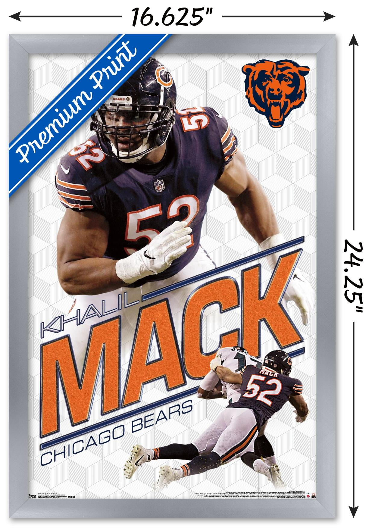 NFL Chicago Bears - Khalil Mack 19 Wall Poster, 22.375' x 34', Framed 