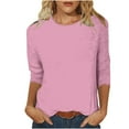 thumbnail image 2 of QUINDOS Ladies Tee Shirts 3/4 Sleeve Summer Pink Womens Tops Crew Neck Birthday Solid Tops, 2 of 5