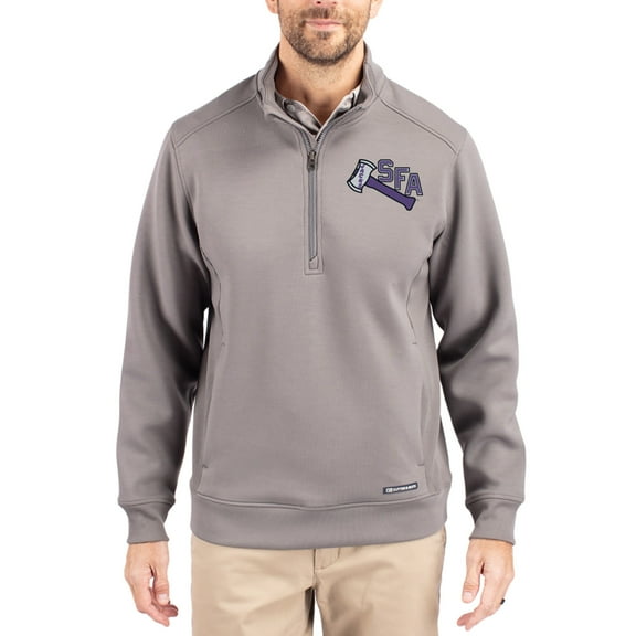 Men's-Cutter & Buck  Gray Stephen F Austin Lumberjacks Roam Eco Recycled Quarter-Zip Pullover