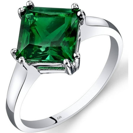 Oravo 2.00 Carat T.G.W. Princess-Cut Created Emerald 14kt White Gold Ring