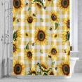 thumbnail image 3 of Sunflower Flower Shower Curtain for Bathroom Decor, Green Leaf Orange Plaid Farm Plant Spring Waterproof Fabric Shower Curtain, 72"x84" Set with 12 Hooks, 3 of 9
