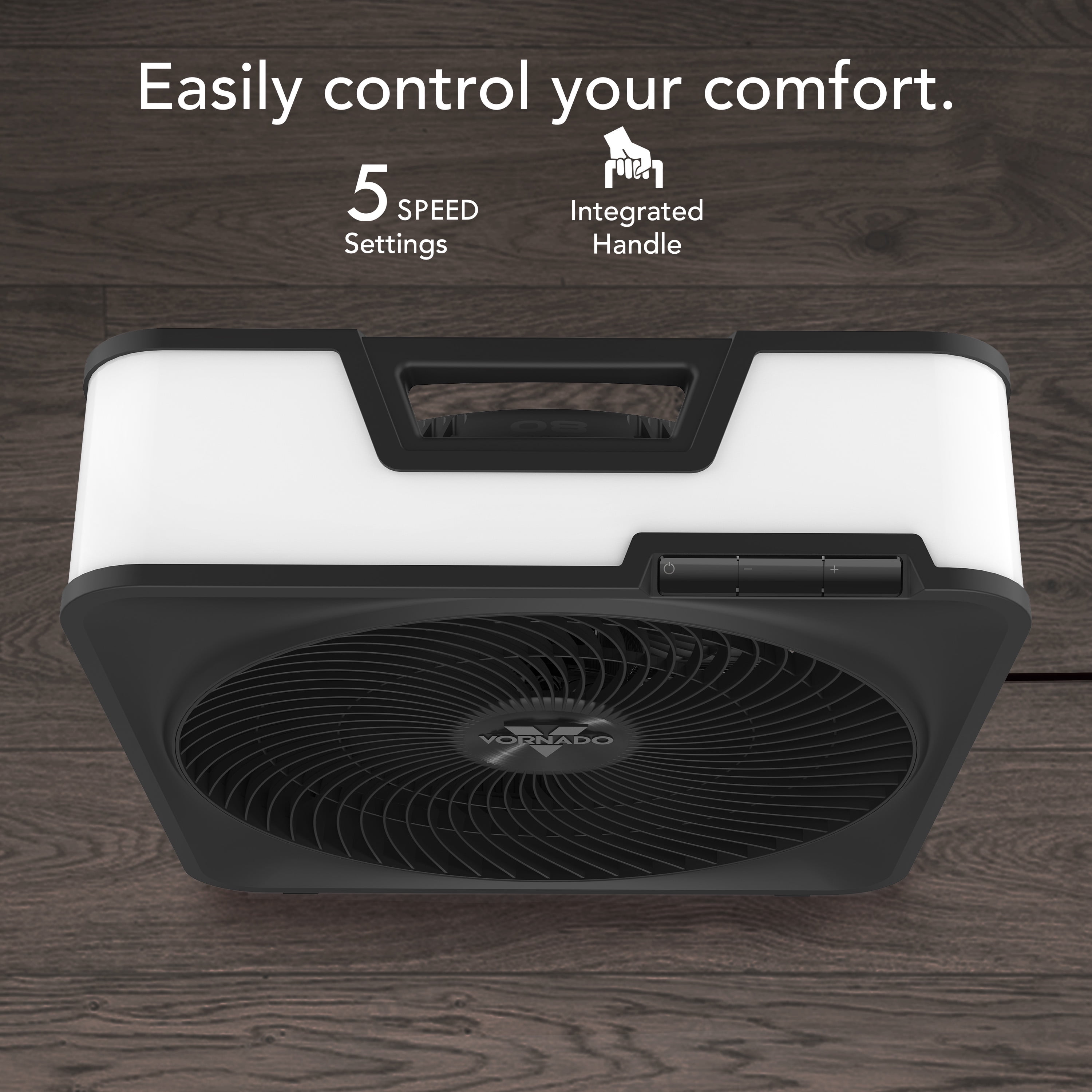 Vornado Model 80 High Velocity Box Fan, 5-Speed, Whole Room Air Circulation, Removable Grille, Quiet Operation, Ice White