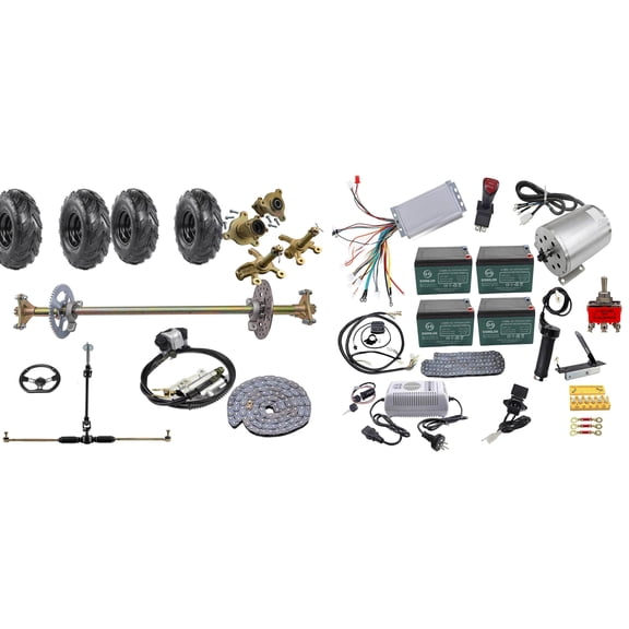 29" Go Kart Rear Axle Kit  Front End Steering Shaft Assembly  Brake   145/70-6" Wheels Tires  48V 1800W Brushless Electric Motor Kit   Battery for Go Kart ATV Quad Buggy Drift Trike Dolly Cart