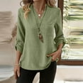 thumbnail image 3 of TKLPEHG 3/4 Sleeve Tops for Women Cotton Linen Roll Sleeve Tunic Tops Spring Soft Lightweight V-Neck Solid Color Blouses (Green,S), 3 of 7