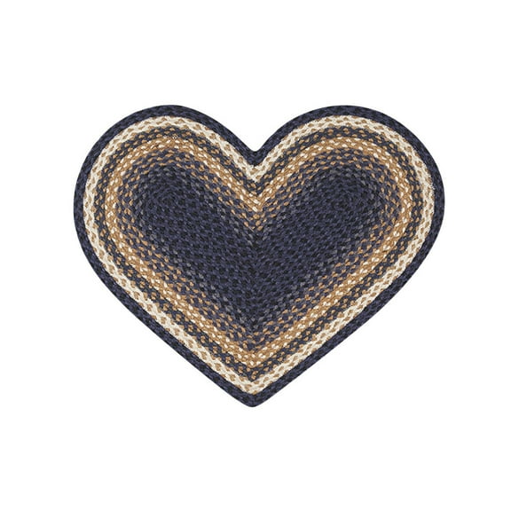 C-079 Light & Dark Blue, Mustard Braided Rug, Heart 20" x 30"