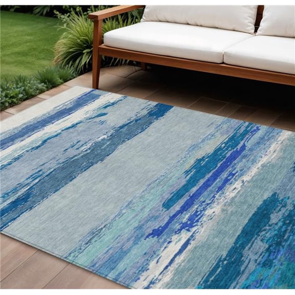 HomeRoots 608640 8 x 10 ft. Blue Abstract Washable Indoor & Outdoor Rectangle Area Rug